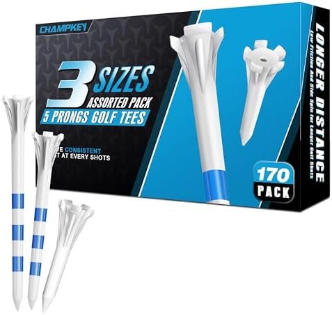 Professional 170 Pack Plastic Golf Tees, 3 Sizes